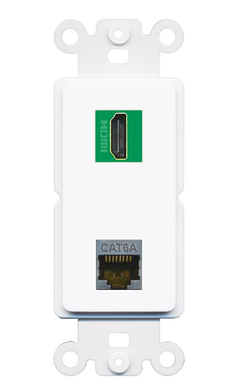 CAT6A HDMI-GREEN Rocker Insert Module Wall Plate [White]