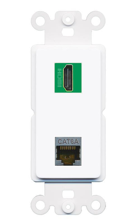 CAT6A HDMI-GREEN Rocker Insert Module Wall Plate [White]