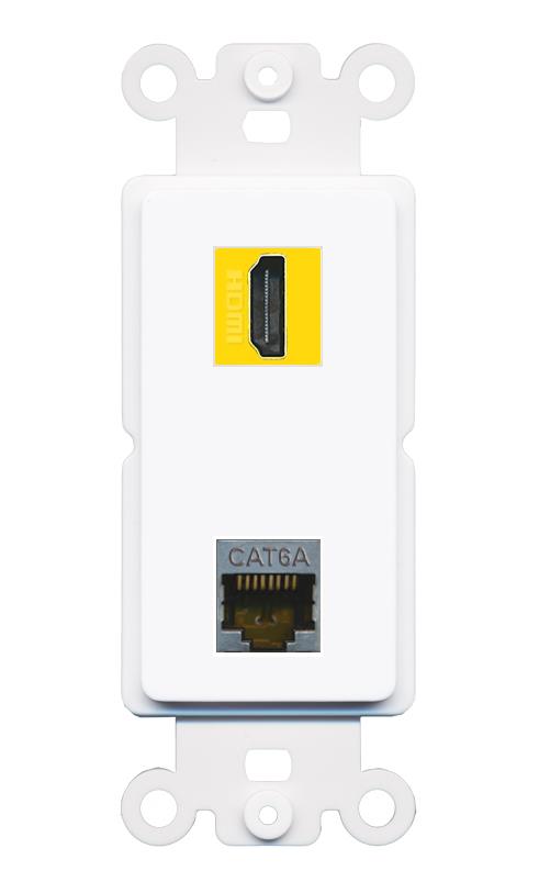 CAT6A HDMI-YELLOW Rocker Insert Module Wall Plate [White]