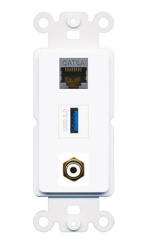 CAT6A RCA-WHITE USB-3 Wall Plate [White]