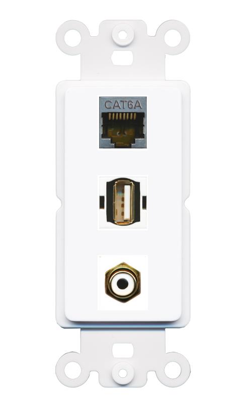 CAT6A RCA-WHITE USB2 Wall Plate [White]