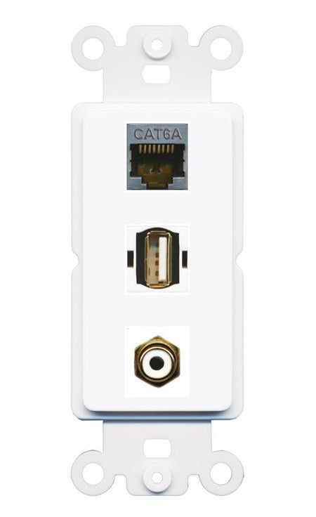 CAT6A RCA-WHITE USB2 Wall Plate [White]