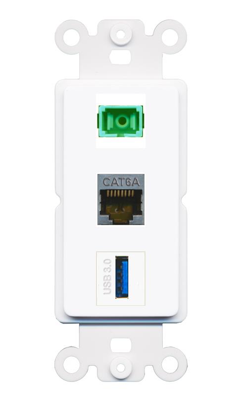 CAT6A SC-APC-SX USB-3 Wall Plate [White]