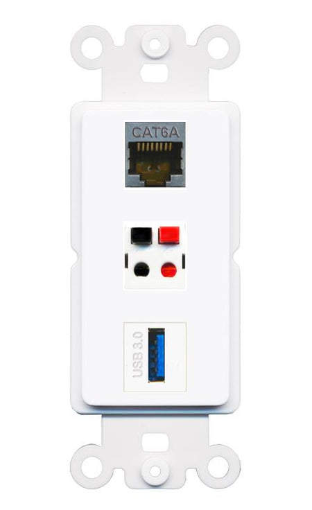 CAT6A SPEAKER USB-3 Wall Plate [White]