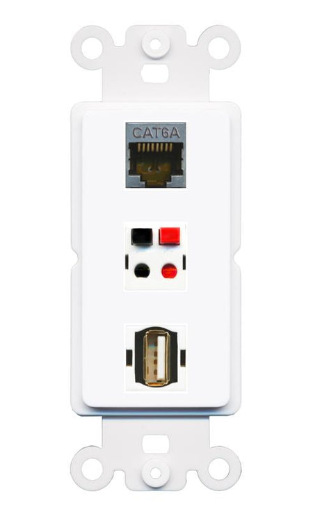 CAT6A SPEAKER USB2 Wall Plate [White]