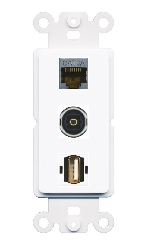 CAT6A TOSLINK USB2 Wall Plate [White]