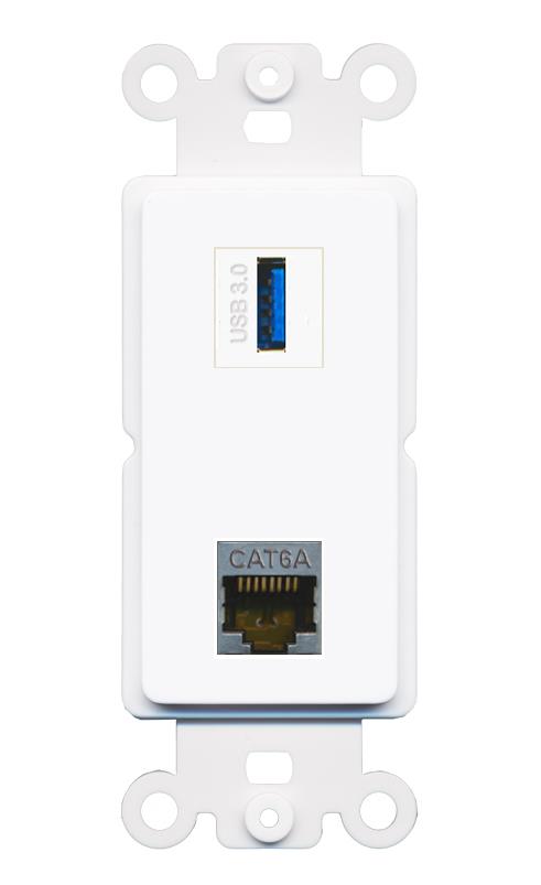 CAT6A USB-3 Rocker Insert Module Wall Plate [White]