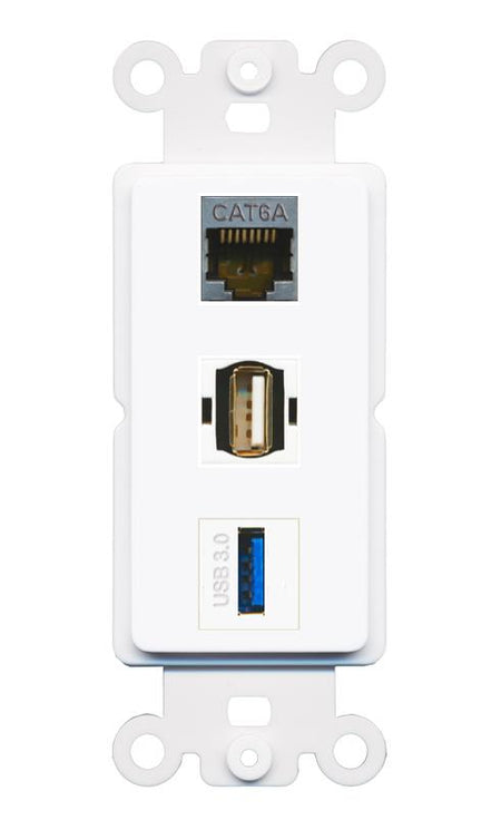CAT6A USB-3 USB2 Wall Plate [White]