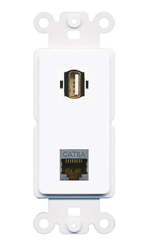 CAT6A USB2 Rocker Insert Module Wall Plate [White]