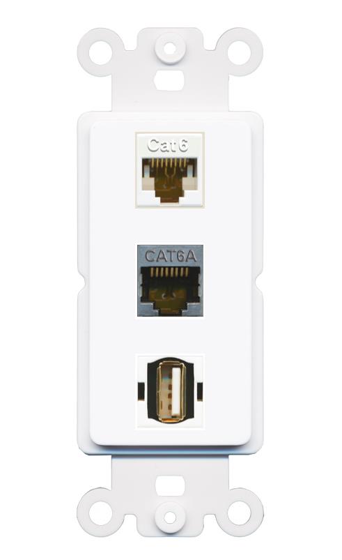 CAT6 CAT6A USB2 Wall Plate [White]