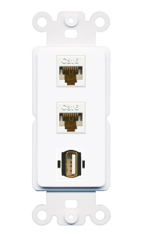 2 CAT6 USB2 Wall Plate [White]