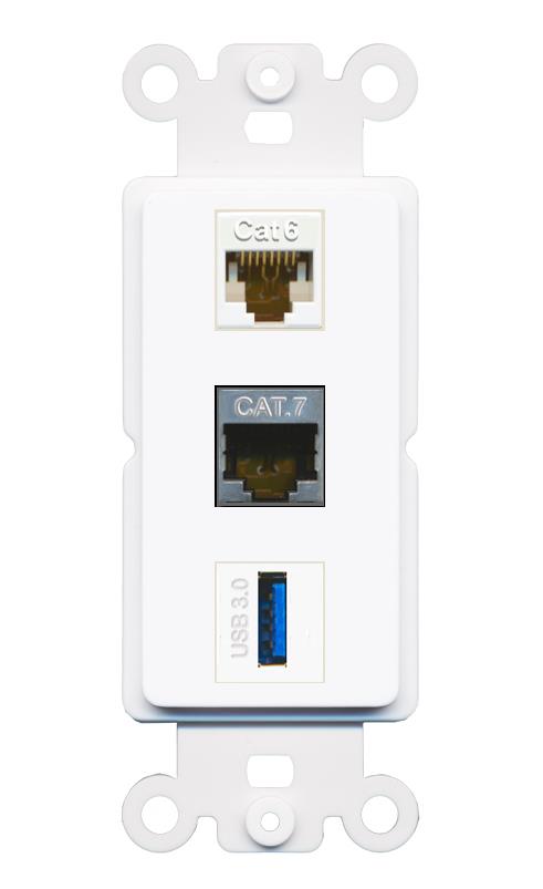 CAT6 CAT7 USB-3 Wall Plate [White]