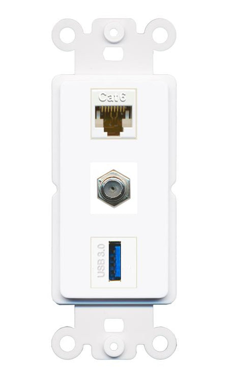 CAT6 COAX USB-3 Wall Plate [White]