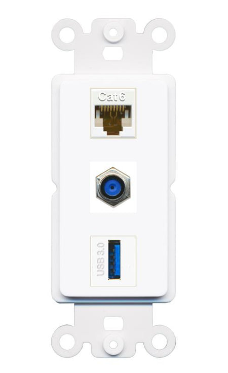 CAT6 F81 USB-3 Wall Plate [White]