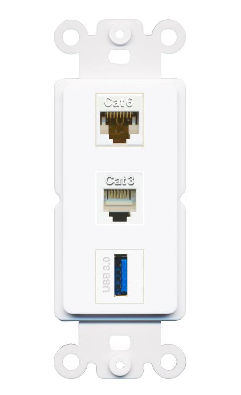 CAT6 PHONE USB-3 Wall Plate [White]