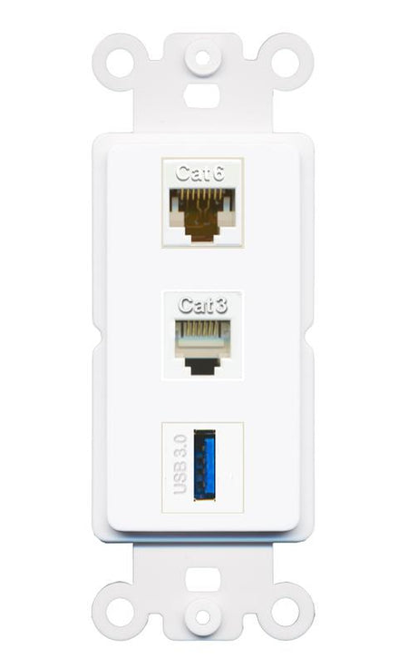 CAT6 PHONE USB-3 Wall Plate [White]