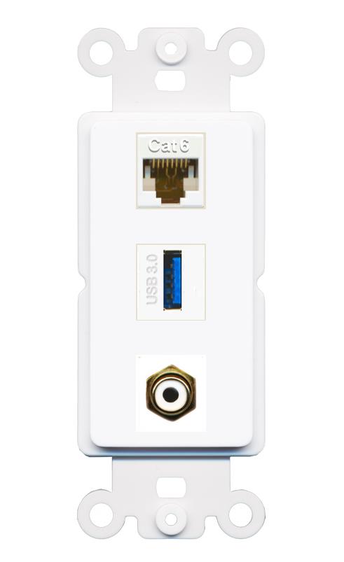 CAT6 RCA-WHITE USB-3 Wall Plate [White]