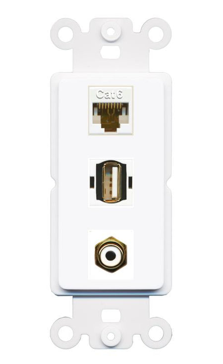 CAT6 RCA-WHITE USB2 Wall Plate [White]