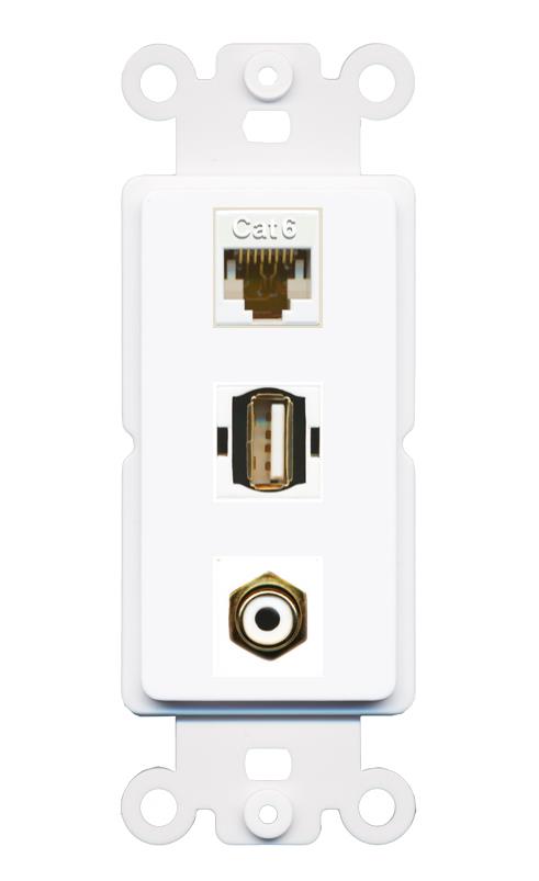 CAT6 RCA-WHITE USB2 Wall Plate [White]