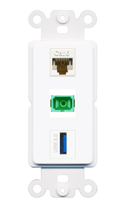 CAT6 SC-APC-SX USB-3 Wall Plate [White]