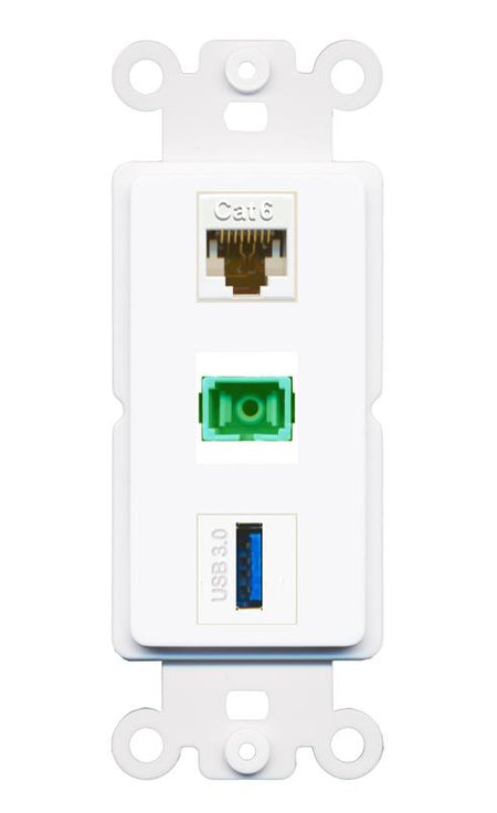 CAT6 SC-APC-SX USB-3 Wall Plate [White]