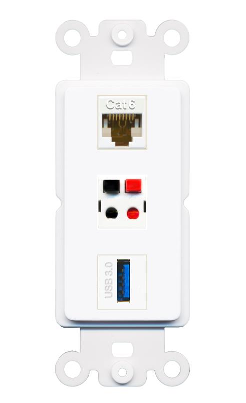 CAT6 SPEAKER USB-3 Wall Plate [White]