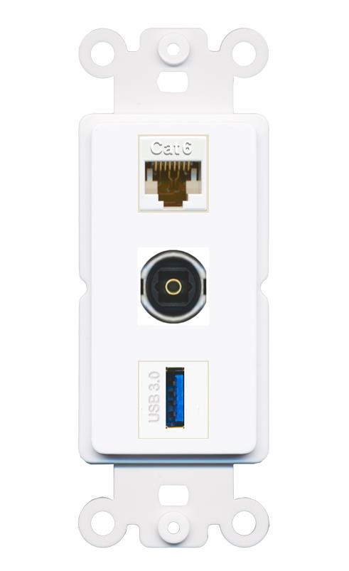 CAT6 TOSLINK USB-3 Wall Plate [White]