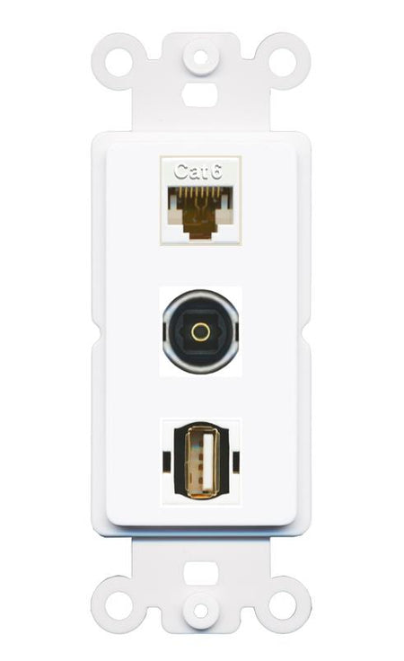 CAT6 TOSLINK USB2 Wall Plate [White]