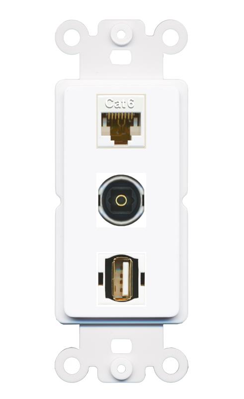 CAT6 TOSLINK USB2 Wall Plate [White]