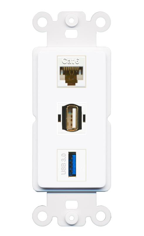 CAT6 USB-3 USB2 Wall Plate [White]