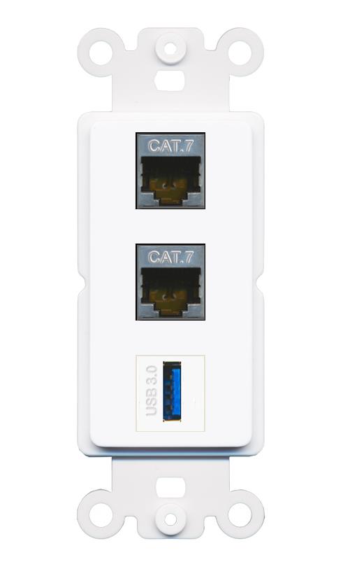 2 CAT7 USB-3 Wall Plate [White]