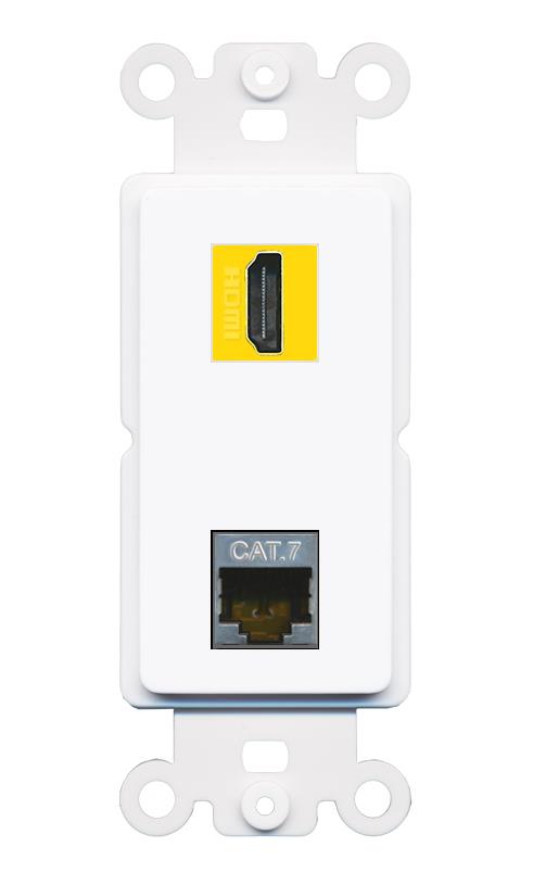 CAT7 HDMI-YELLOW Rocker Insert Module Wall Plate [White]