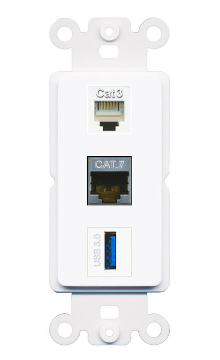 CAT7 PHONE USB-3 Wall Plate [White]