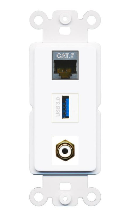 CAT7 RCA-WHITE USB-3 Wall Plate [White]