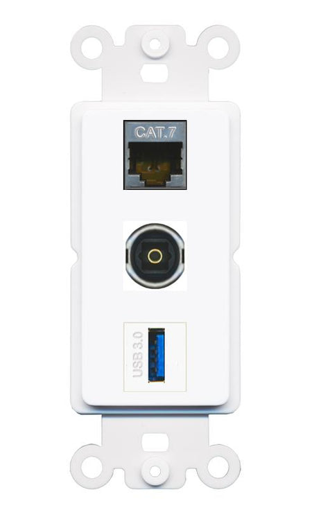CAT7 TOSLINK USB-3 Wall Plate [White]