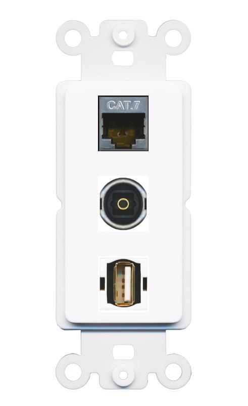 CAT7 TOSLINK USB2 Wall Plate [White]