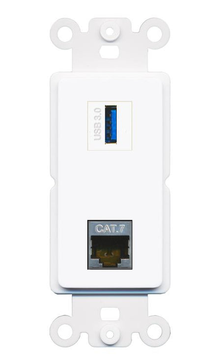 CAT7 USB-3 Rocker Insert Module Wall Plate [White]