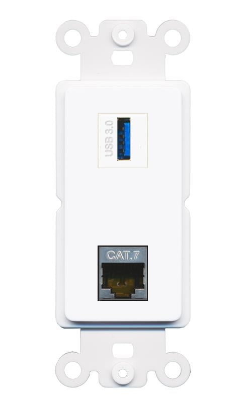 CAT7 USB-3 Rocker Insert Module Wall Plate [White]