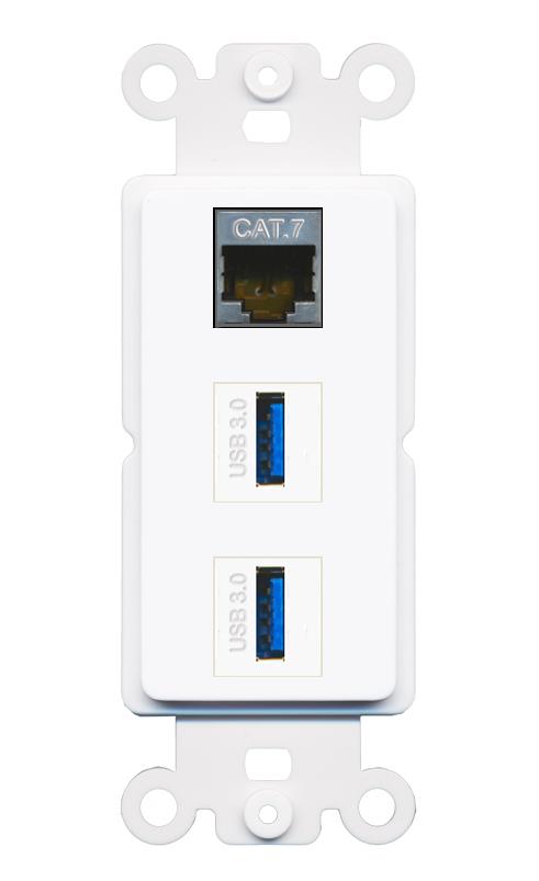 CAT7 2 USB-3 Wall Plate [White]