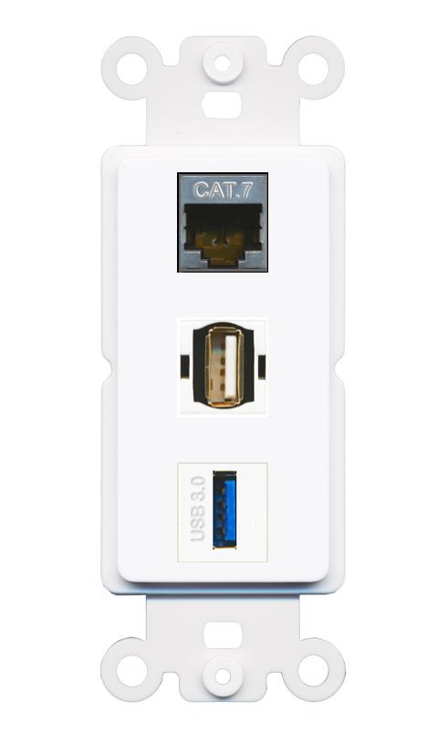 CAT7 USB-3 USB2 Wall Plate [White]