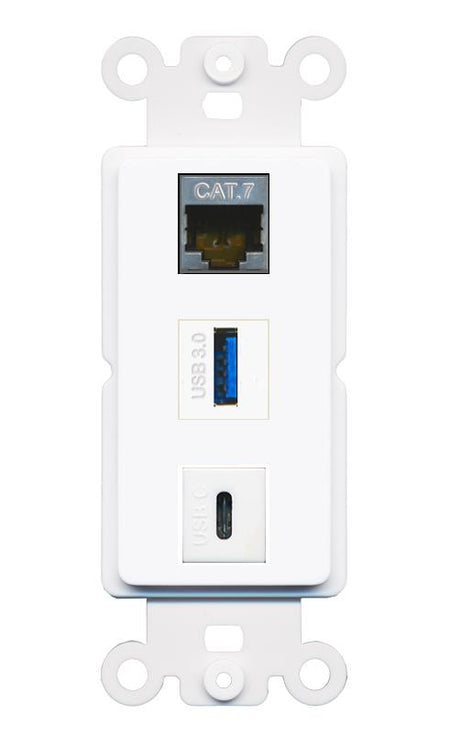 CAT7 USB-3 USBC Wall Plate [White]