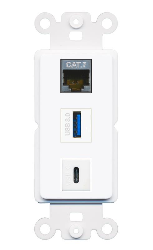 CAT7 USB-3 USBC Wall Plate [White]
