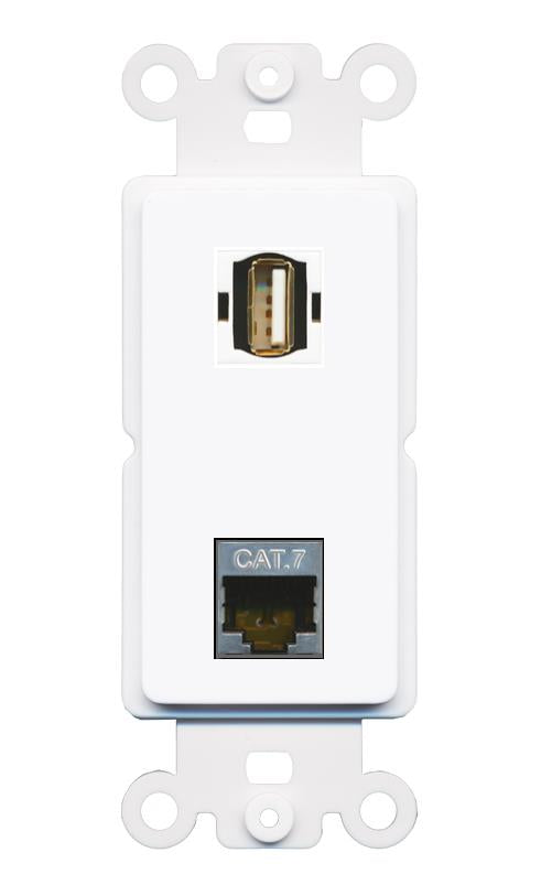CAT7 USB2 Rocker Insert Module Wall Plate [White]