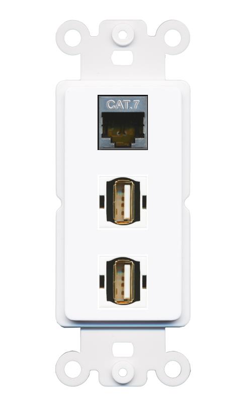 CAT7 2 USB2 Wall Plate [White]