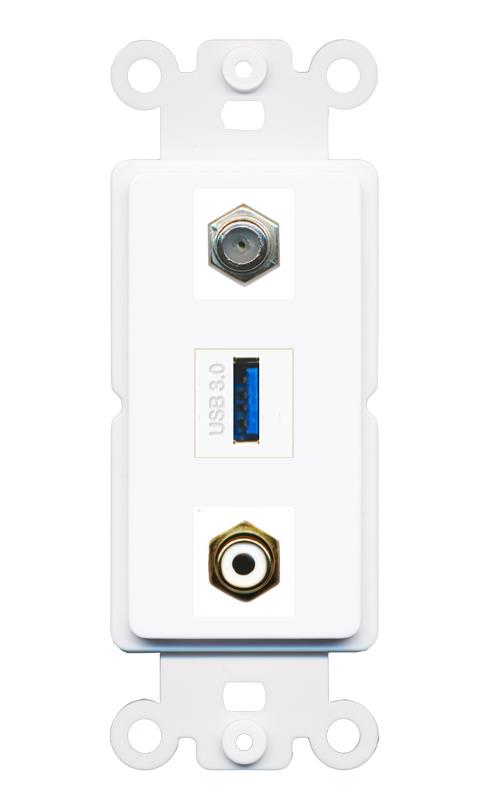 COAX RCA-WHITE USB-3 Wall Plate [White]