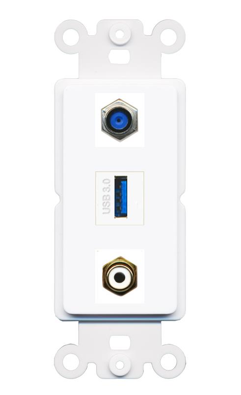F81 RCA-WHITE USB-3 Wall Plate [White]