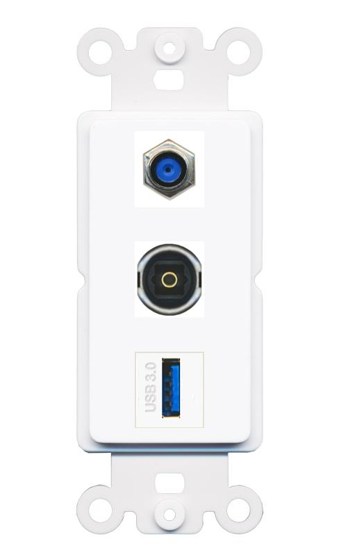 F81 TOSLINK USB-3 Wall Plate [White]