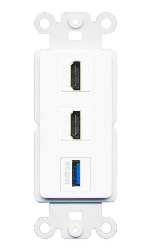 2 HDMI USB-3 Wall Plate [White]