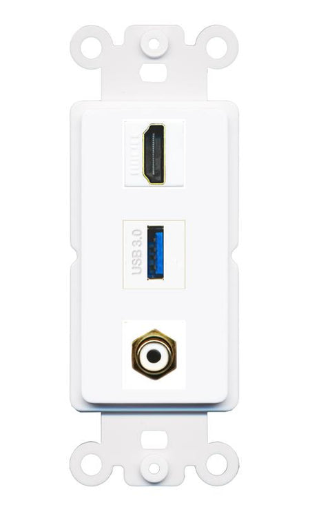HDMI RCA-WHITE USB-3 Wall Plate [White]