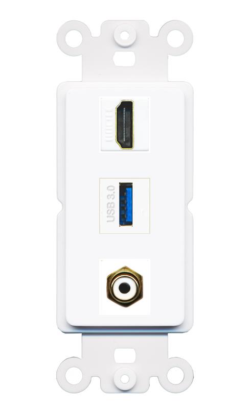 HDMI RCA-WHITE USB-3 Wall Plate [White]